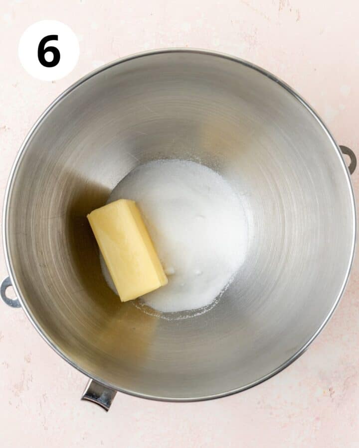 butter and sugar in bowl.
