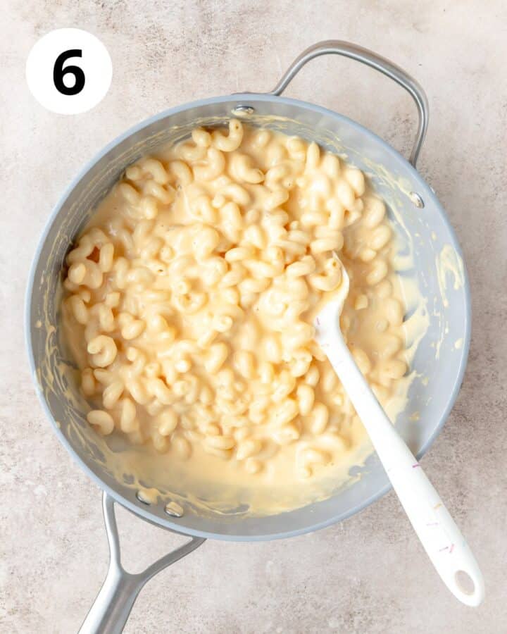 cooked pasta coated in cheese sauce.
