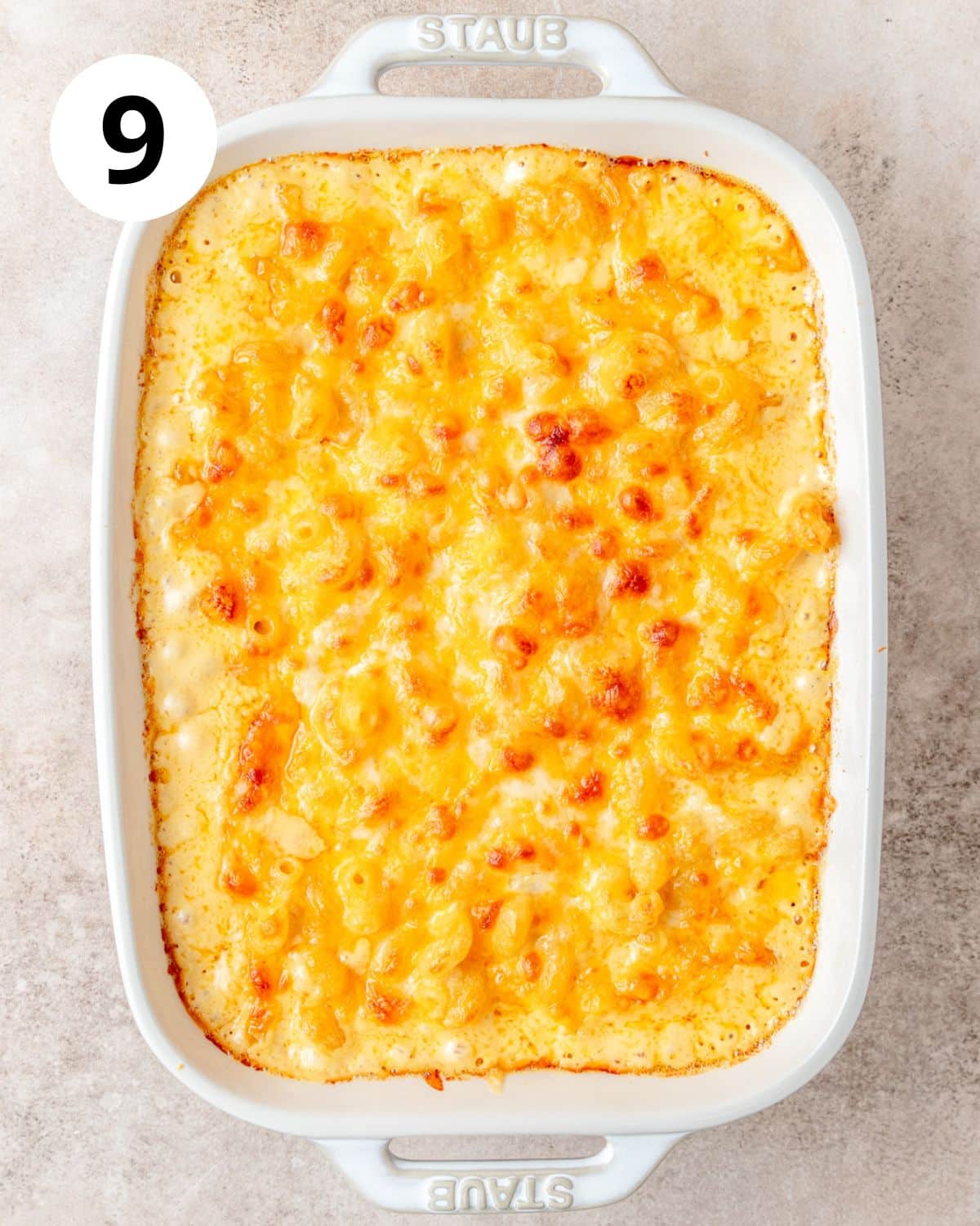 Mac and cheese after baking.