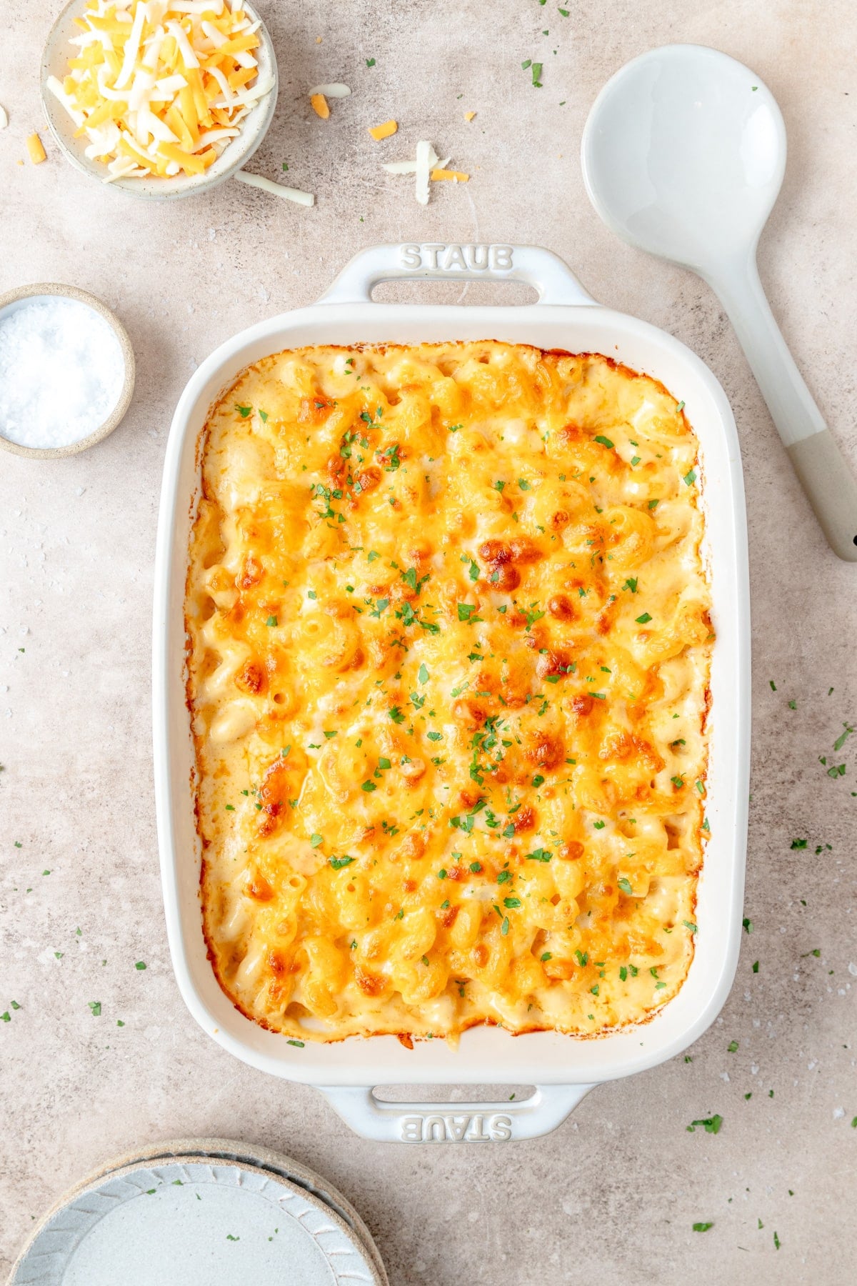 Mac and cheese after baking.