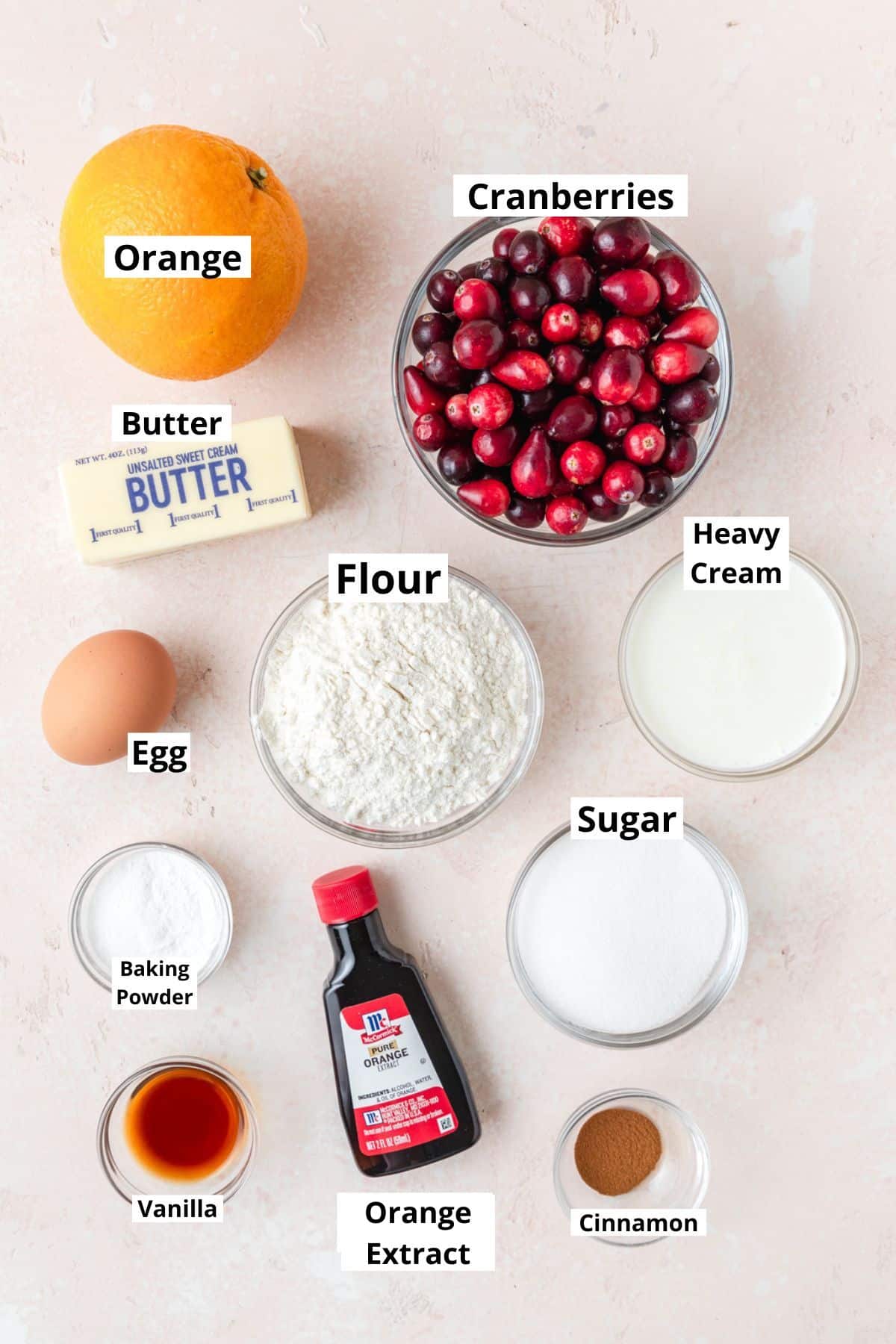 ingredients for cranberry orange scones.