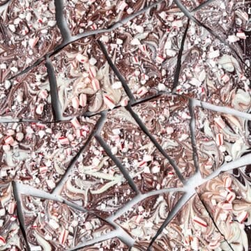 close up of marbled peppermint bark.