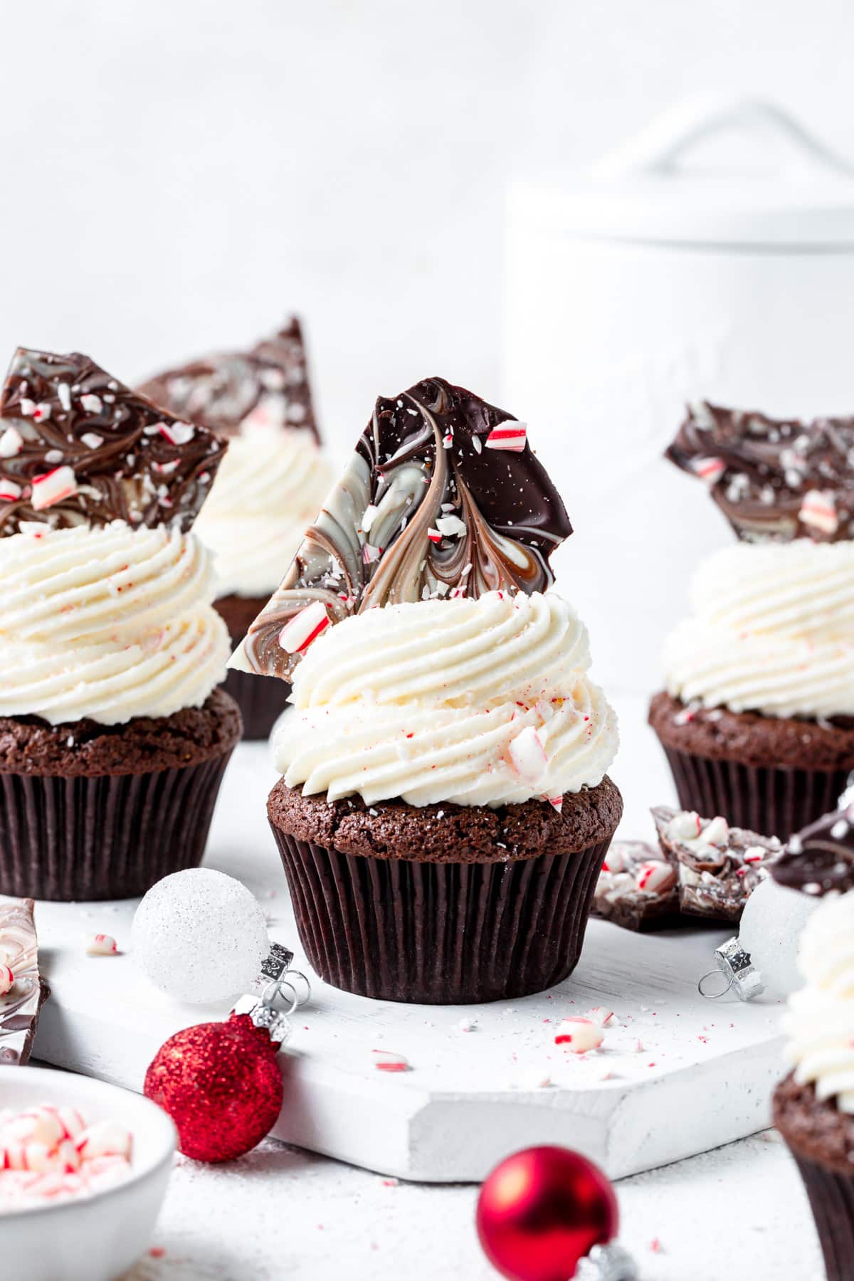 swirled peppermint bark cupcakes.