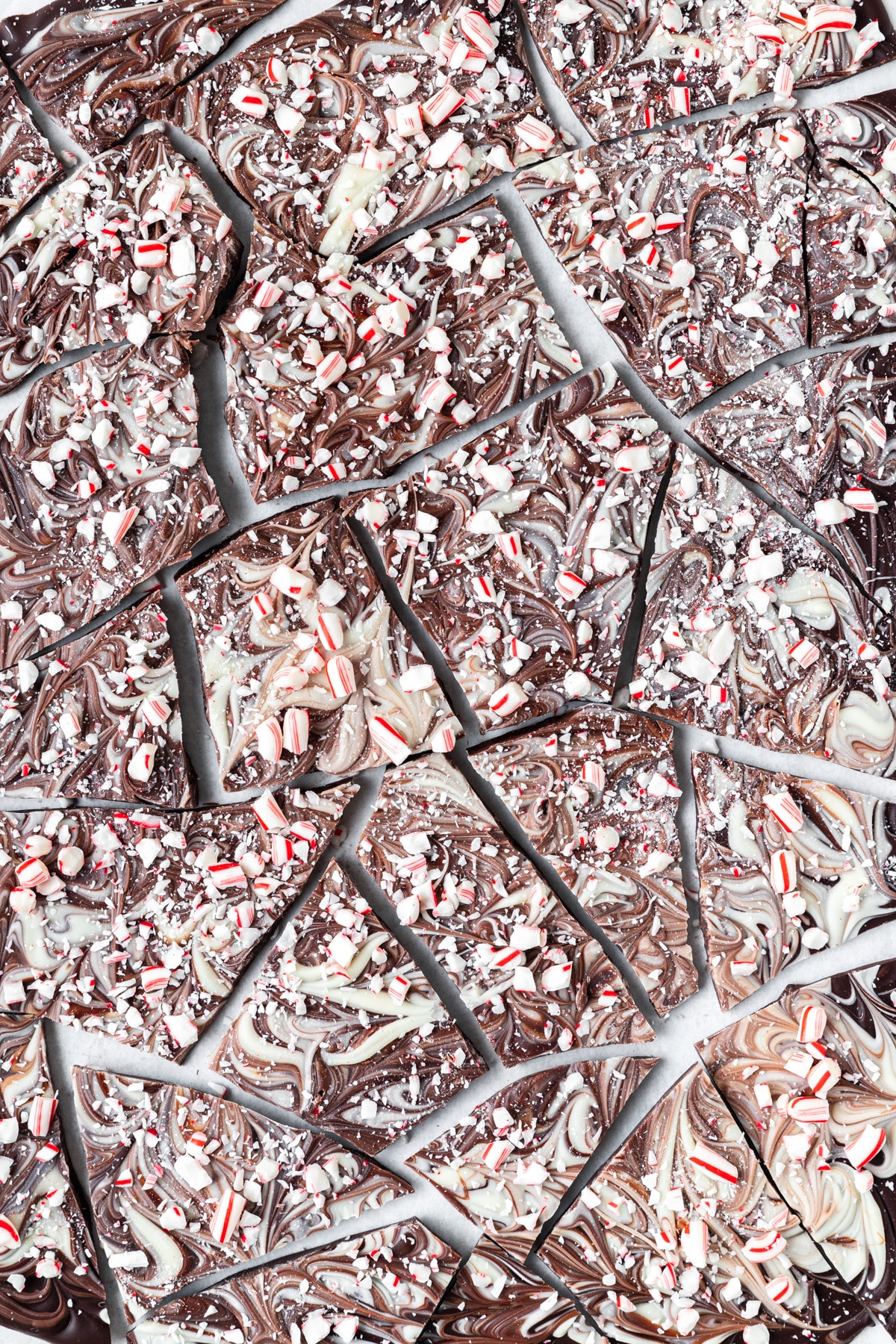 breaking the peppermint bark into pieces. 