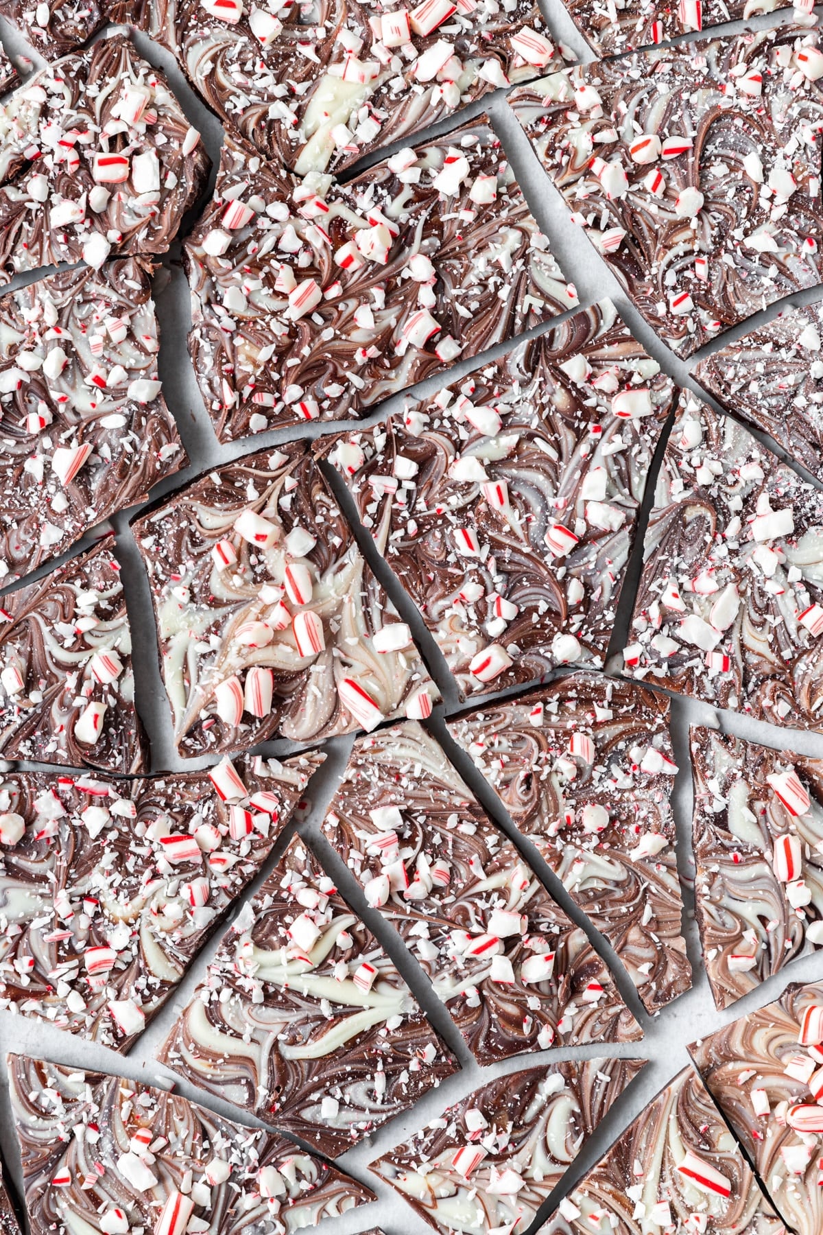 marbled peppermint bark with dark and white chocolate. 