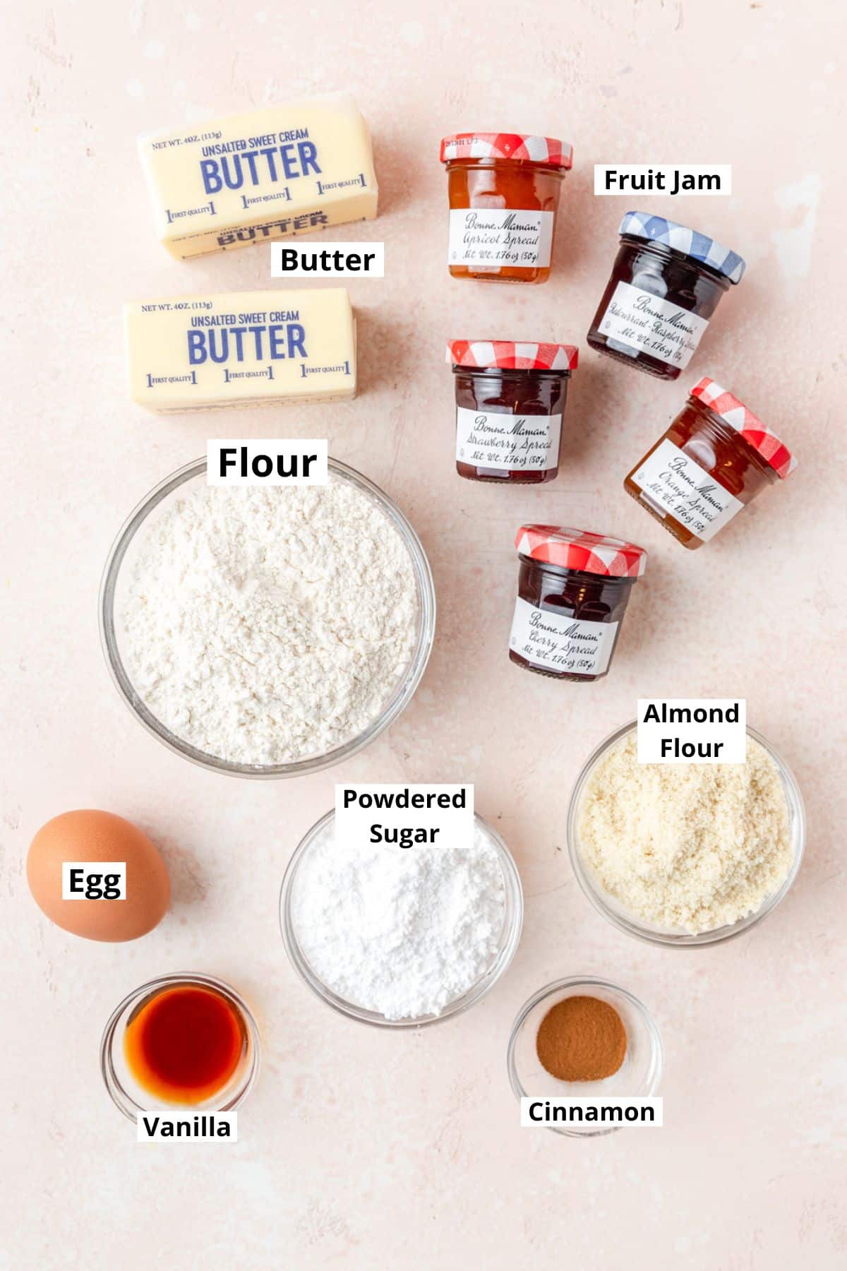ingredients for linzer cookies.