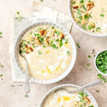 creamy roasted garlic cauliflower soup.