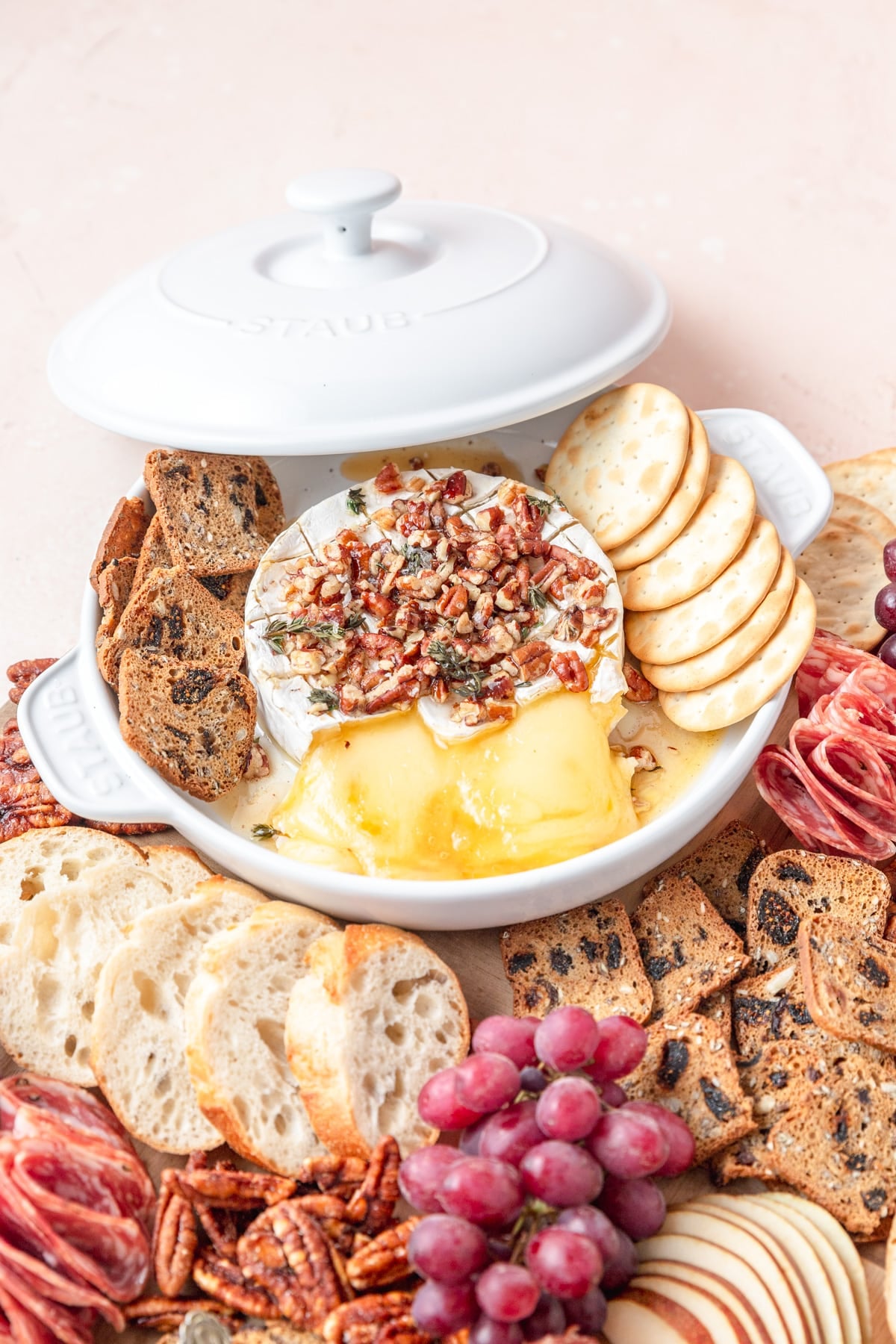 Baked Brie topped with honey and pecans.