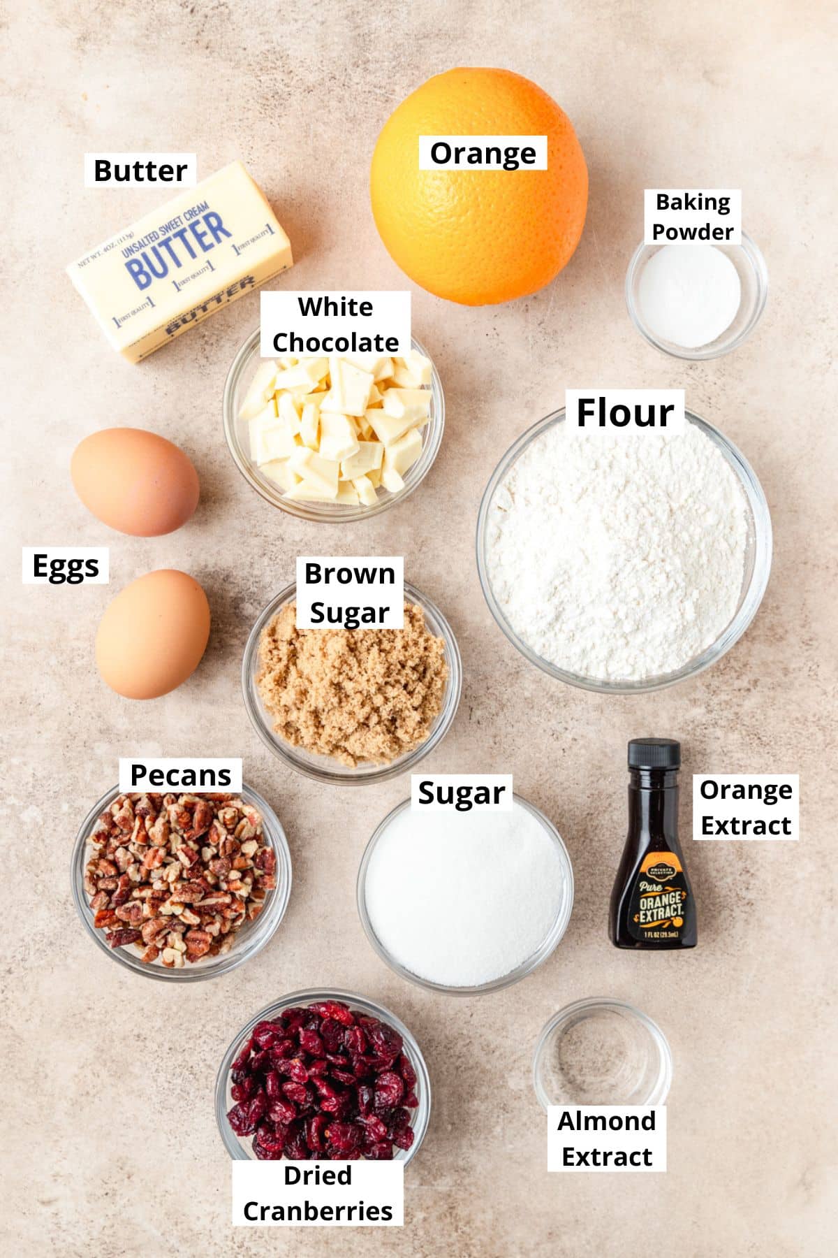 cranberry orange biscotti ingredients.