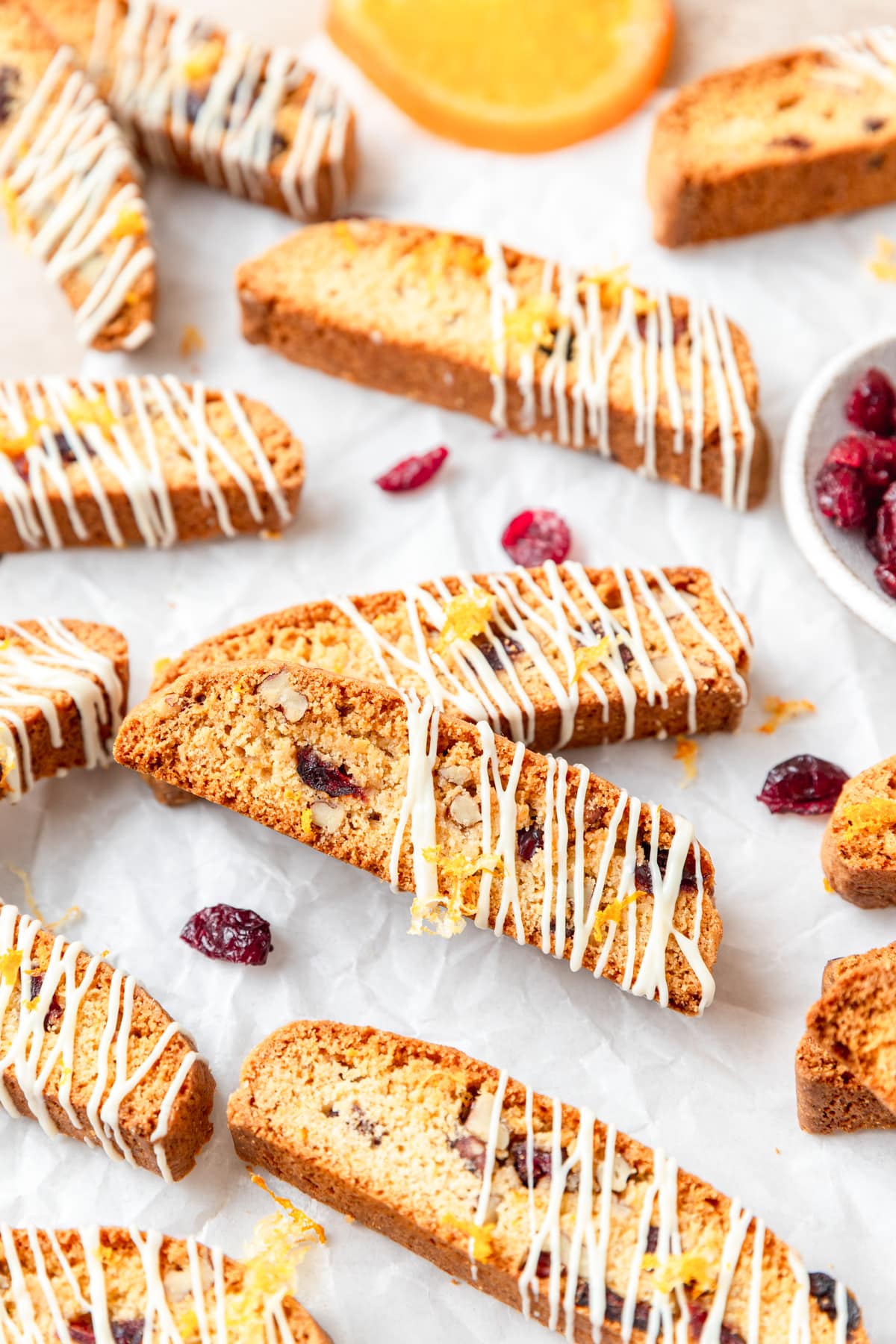 white chocolate cranberry orange biscotti.