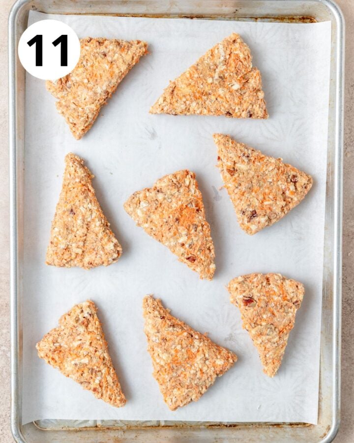 carrot cake scones on baking sheet.