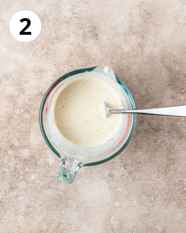 cream, egg, and vanilla whisked together.