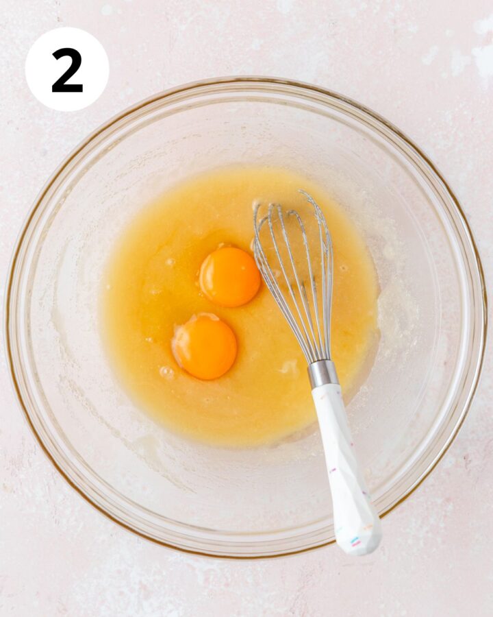 adding eggs to mixture.