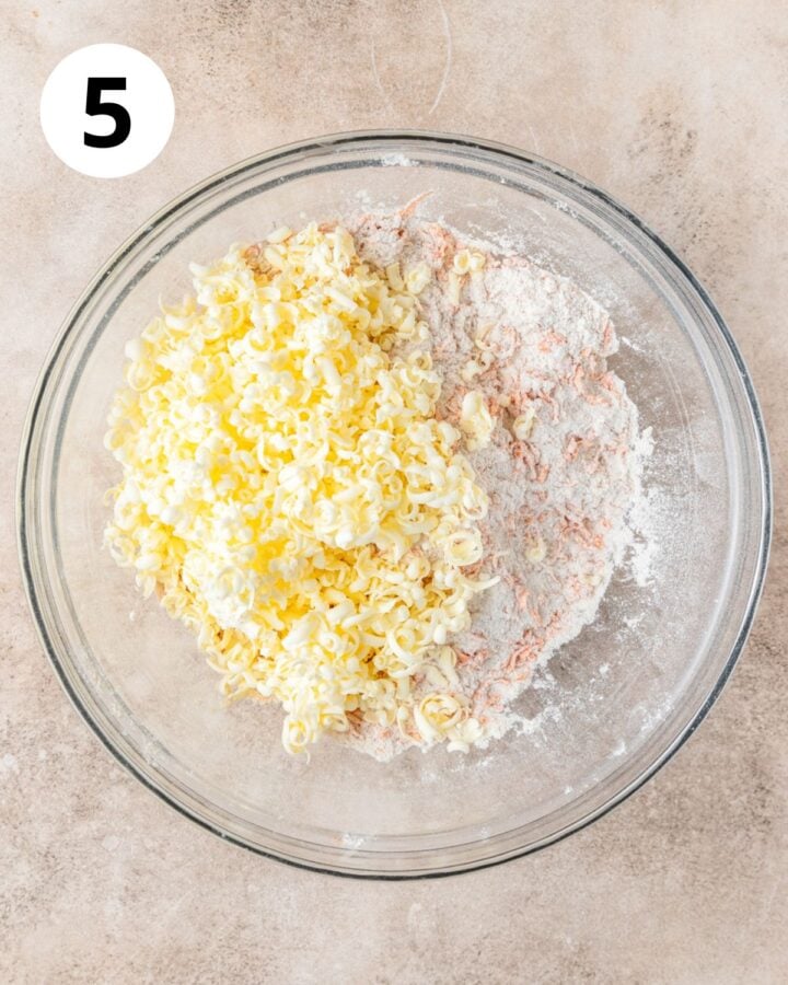 grated butter added to flour mixture.