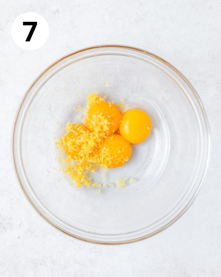 egg yolks and lemon zest in bowl. 