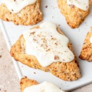 carrot cake scones with cream cheese glaze.