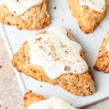 carrot cake scones with cream cheese glaze.