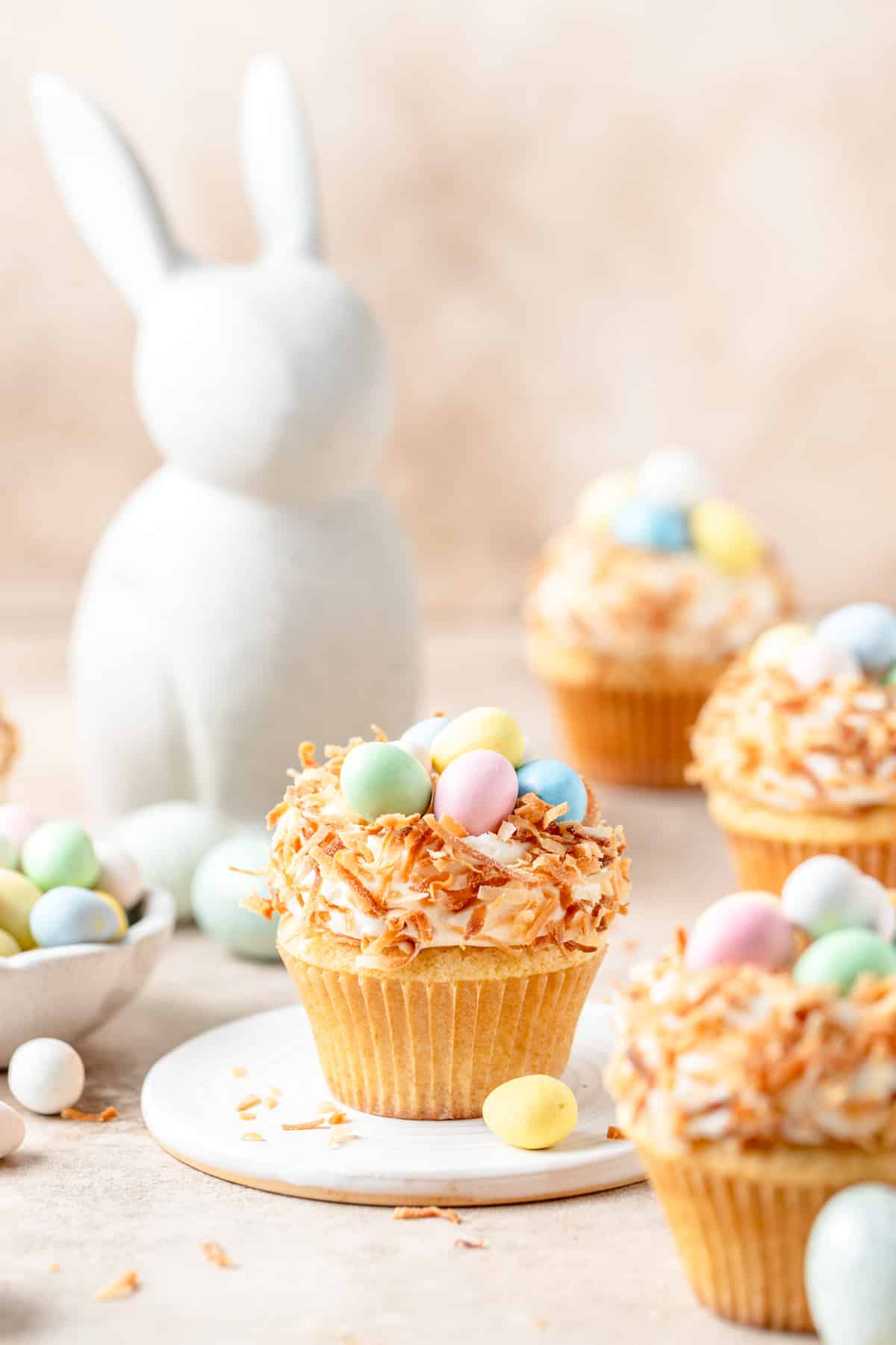 mini egg cupcakes with toasted coconut. 