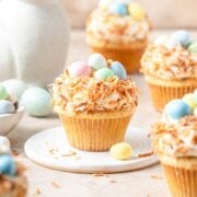 toasted coconut easter egg cupcakes.