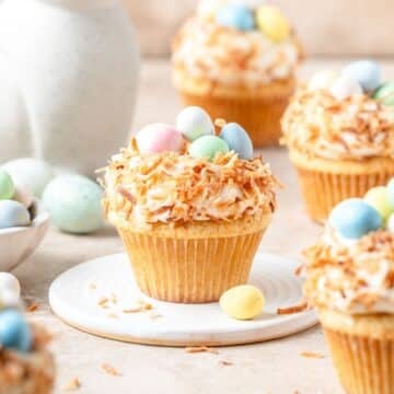 toasted coconut easter egg cupcakes.