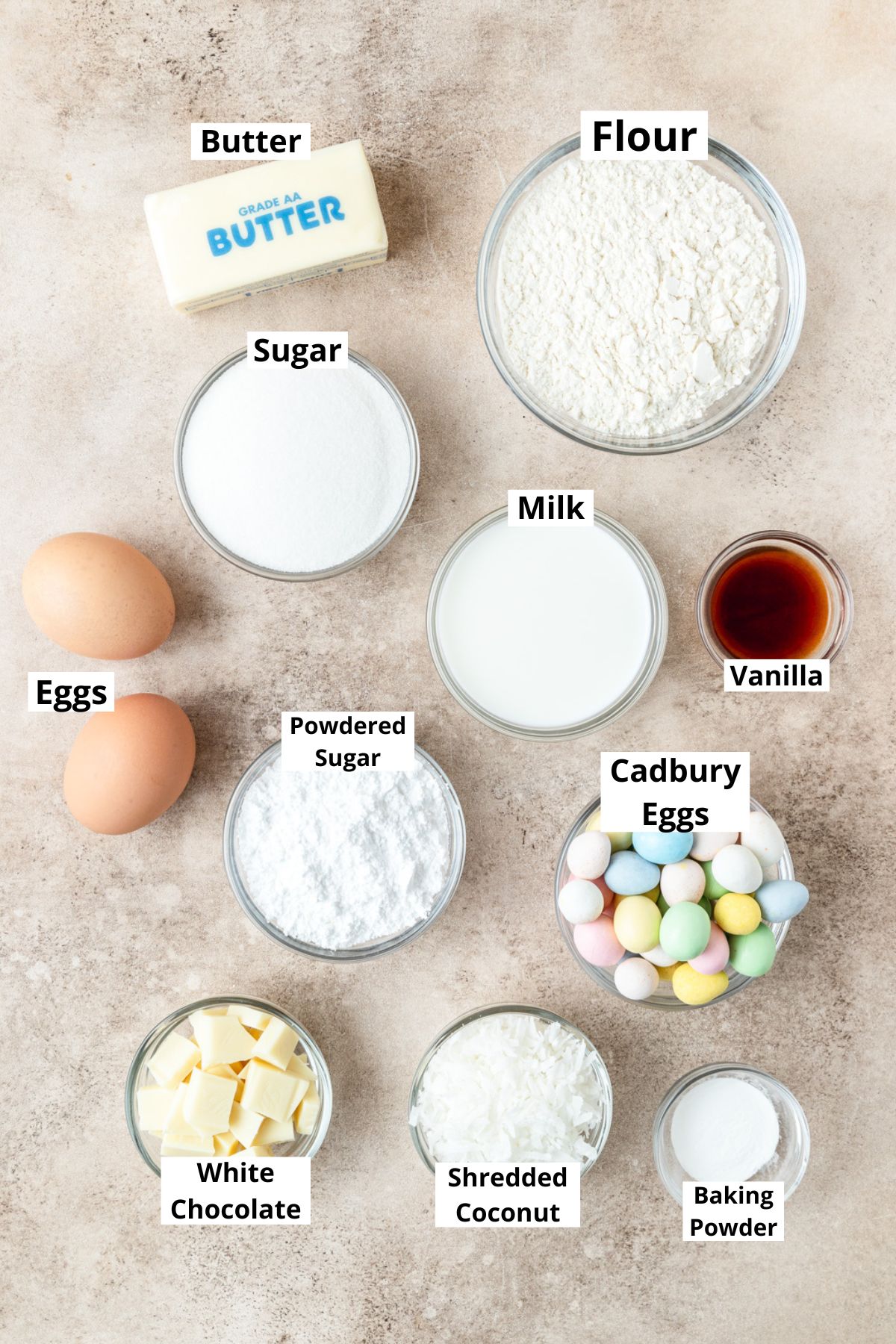 easter egg cupcakes ingredients.