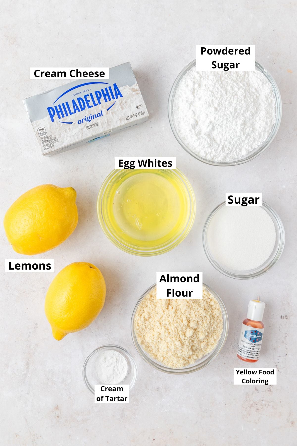 lemon macarons ingredients. 