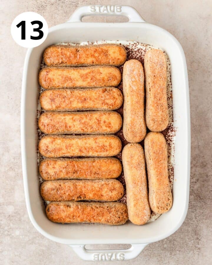 adding second layer of soaked ladyfingers. 