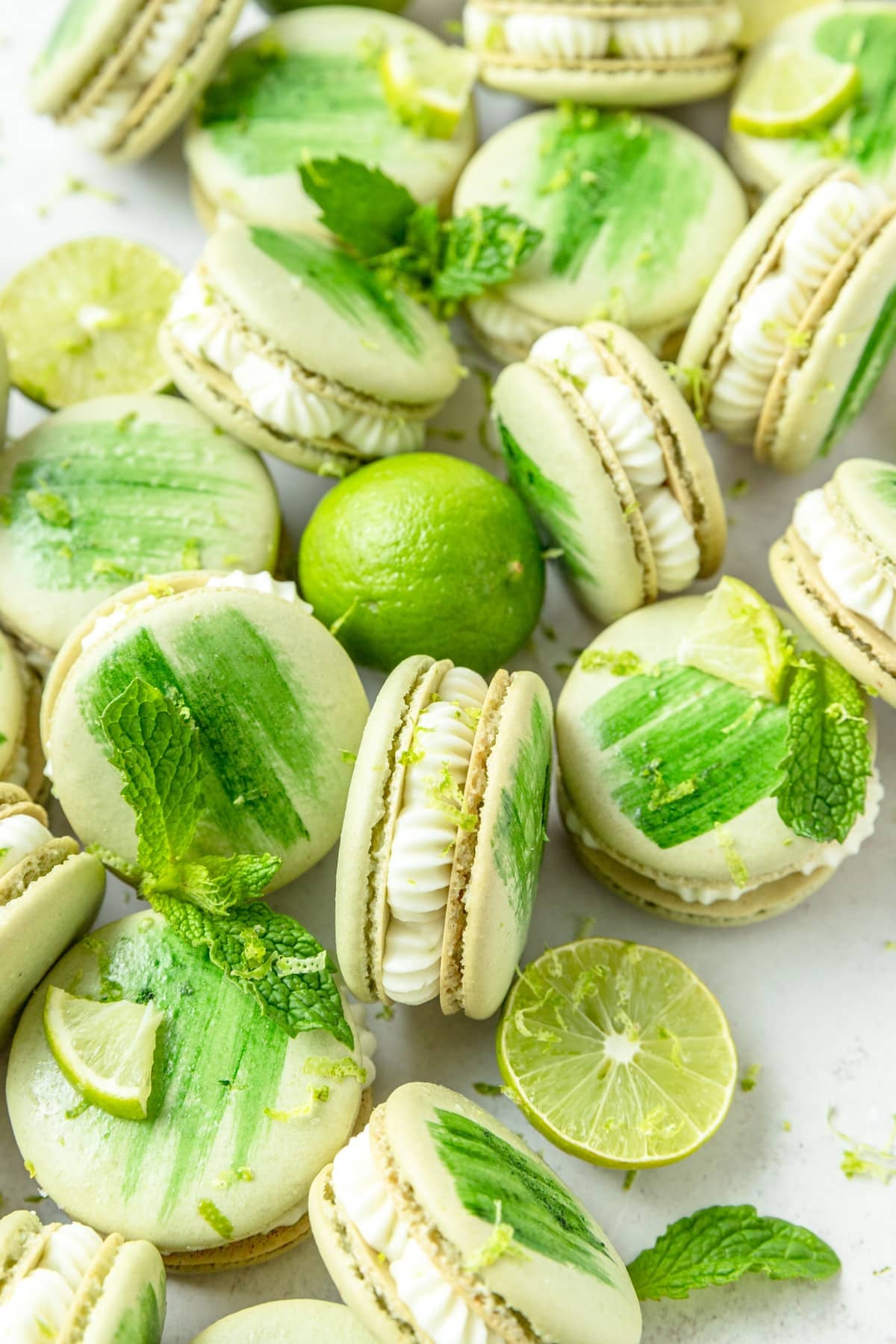 mojito macarons with fresh mint.
