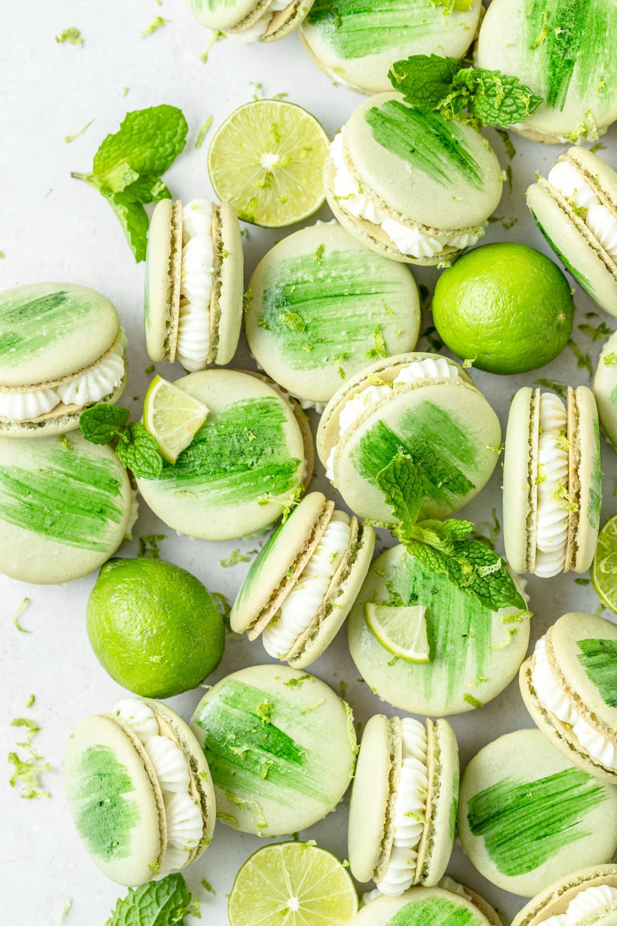 mojito macarons with mint white rum buttercream.