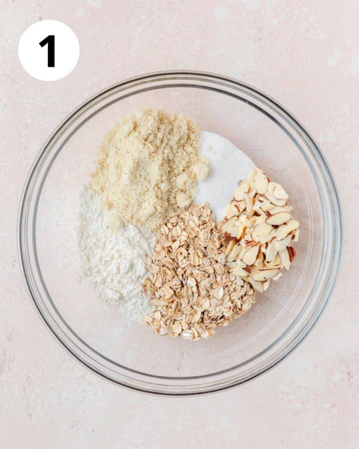 dry ingredients for crisp topping in bowl.