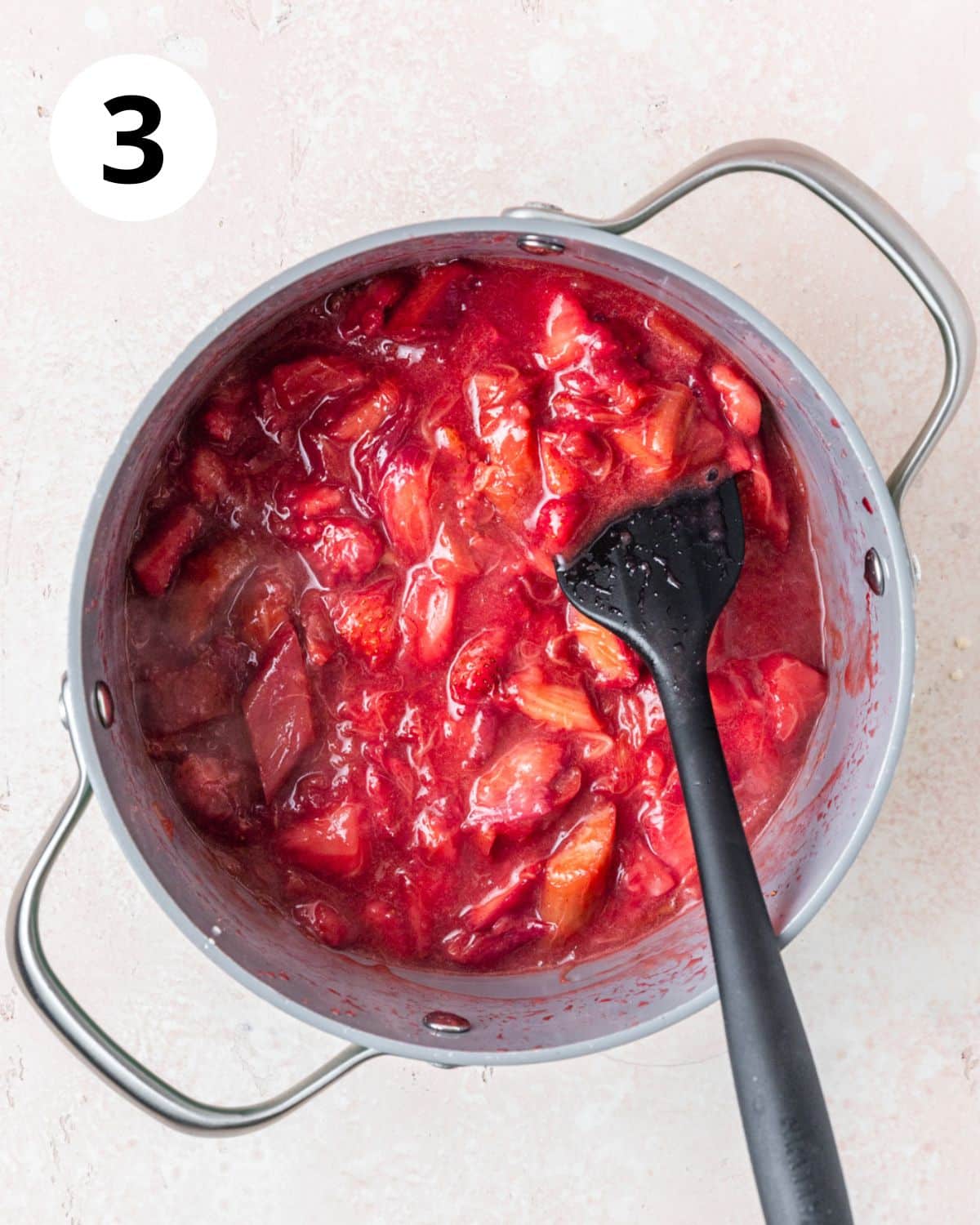 strawberry rhubarb compote after cooking.