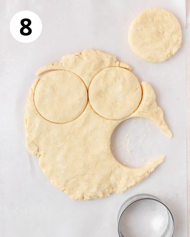 shortcake biscuit dough cut into circles.