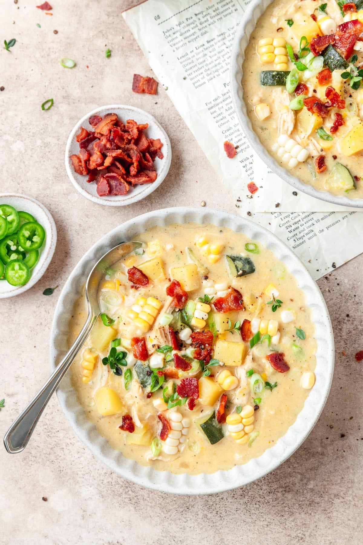 creamy chicken corn chowder with bacon.