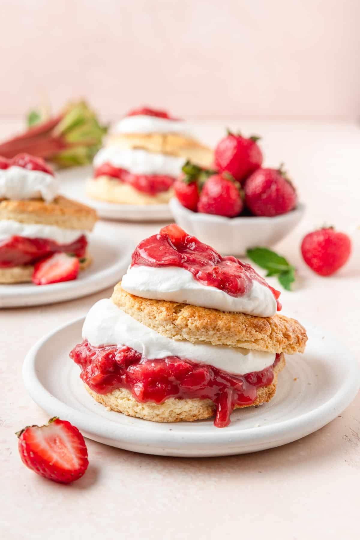 strawberry rhubarb shortcakes with homemade whipped cream.