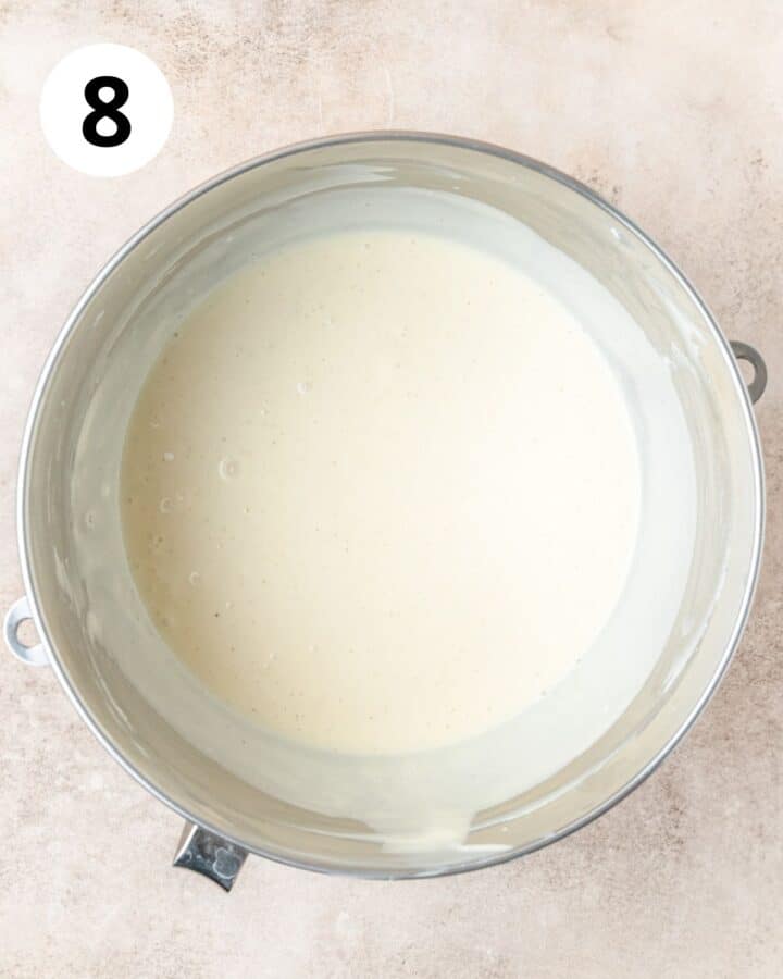eggnog cheesecake filling in bowl. 