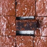 brown butter brownies topped with flaky sea salt.