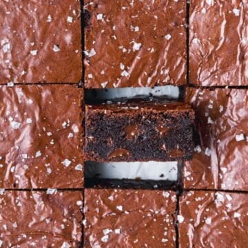 brown butter brownies topped with flaky sea salt.