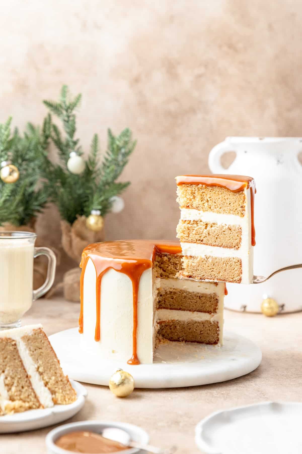 spiced eggnog layer cake.