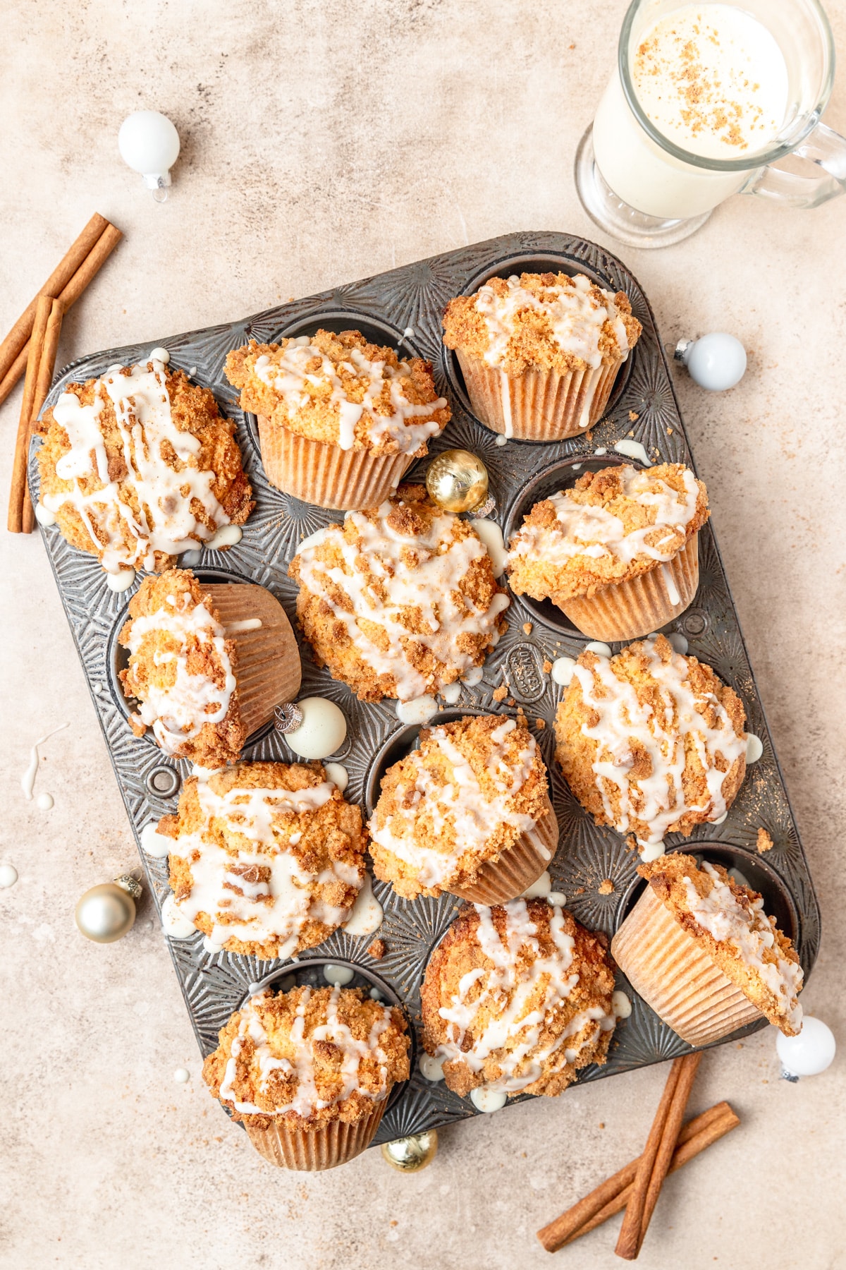 brown butter eggnog muffins with streusel.