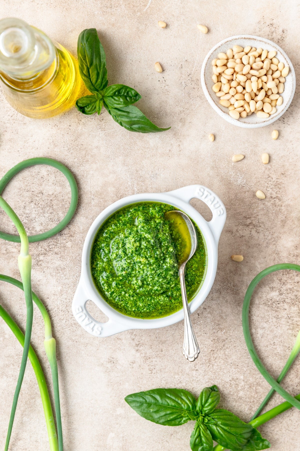 pesto with garlic scapes.