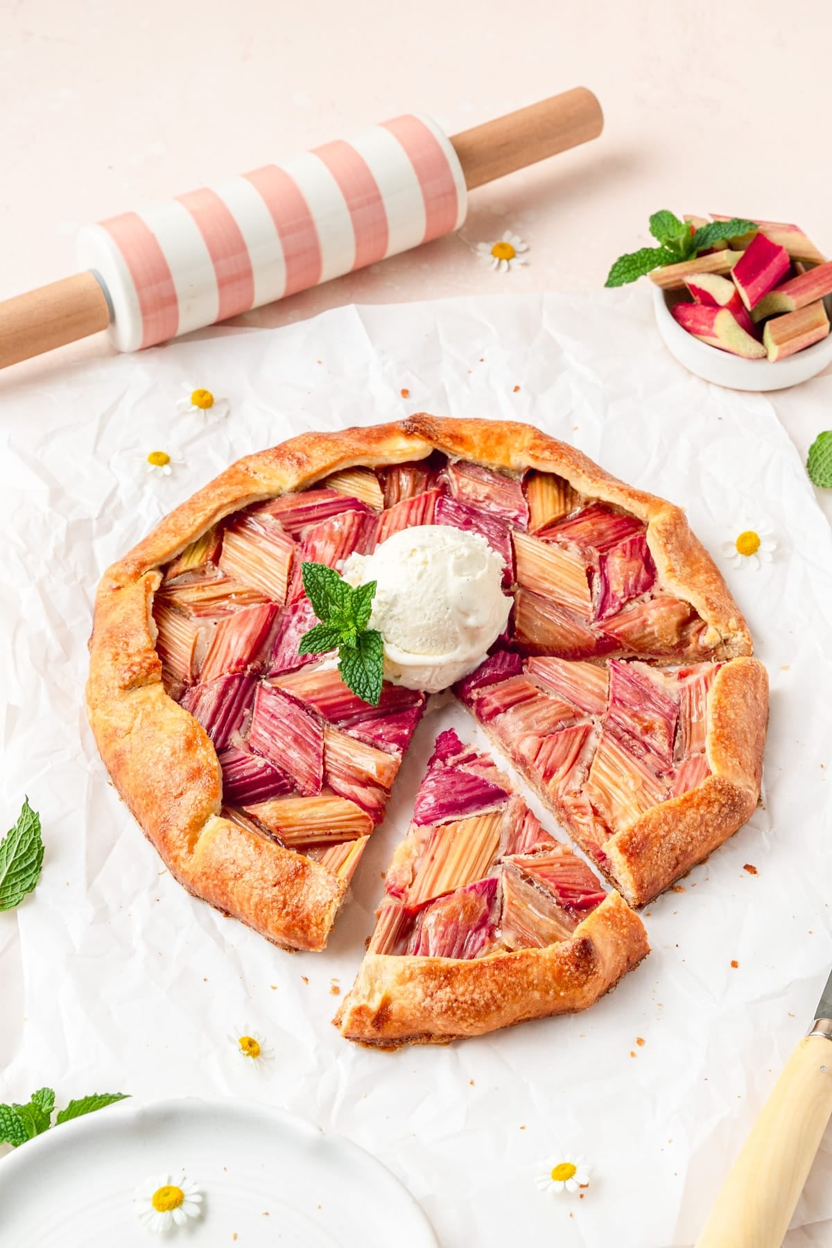 sliced rhubarb galette.