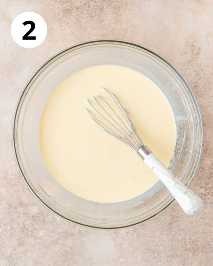 wet ingredients whisked together in bowl.