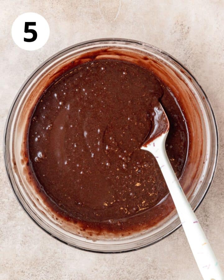 chocolate cake batter in bowl.