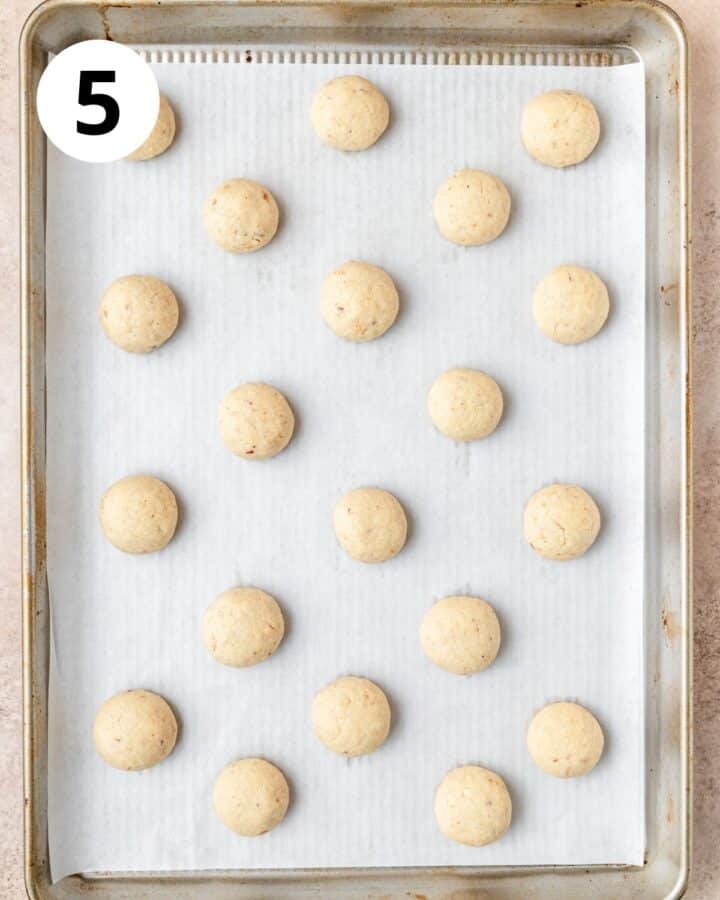 snowball cookies after baking.