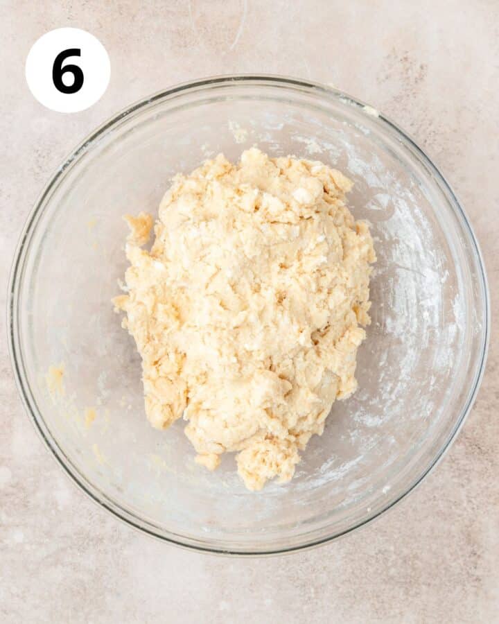 eggnog scone dough in bowl.
