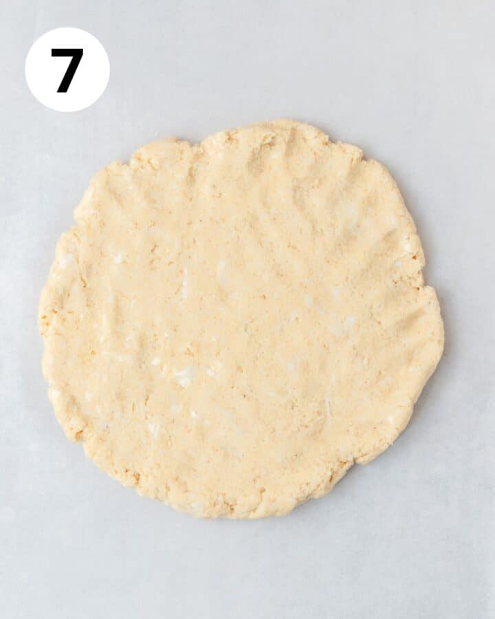 scone dough pressed into large circle.