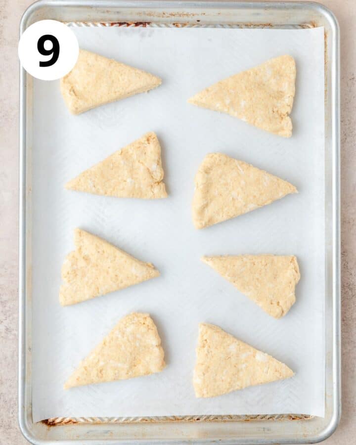 eggnog scones on baking sheet.