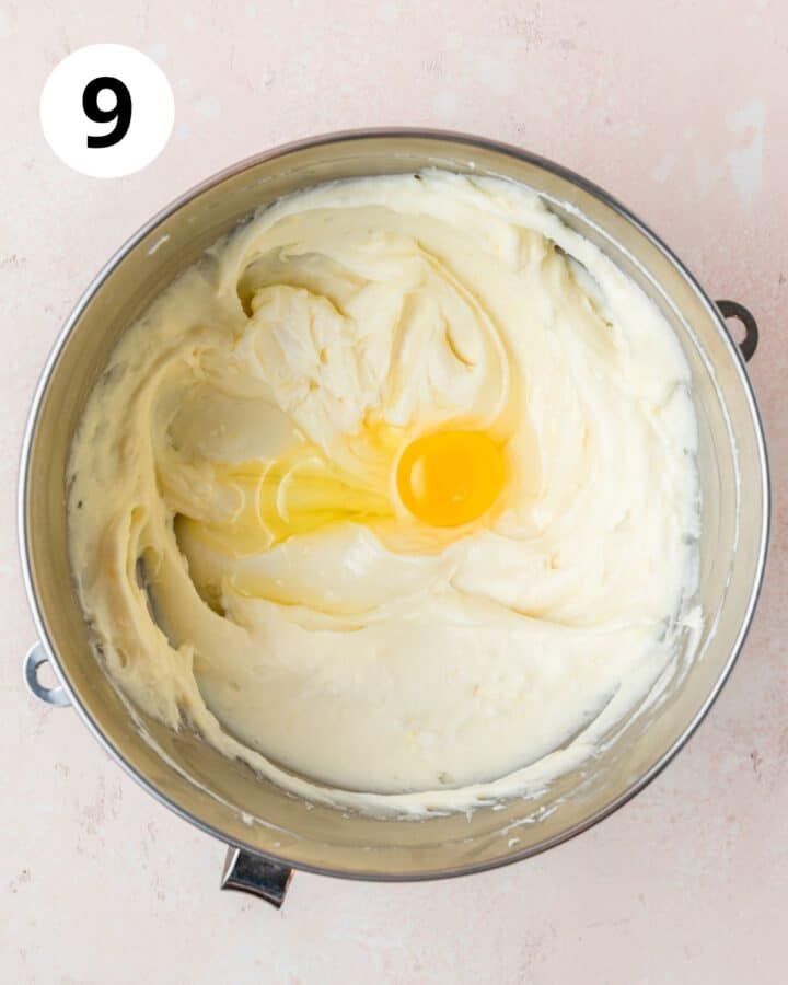 adding in eggs one at a time.