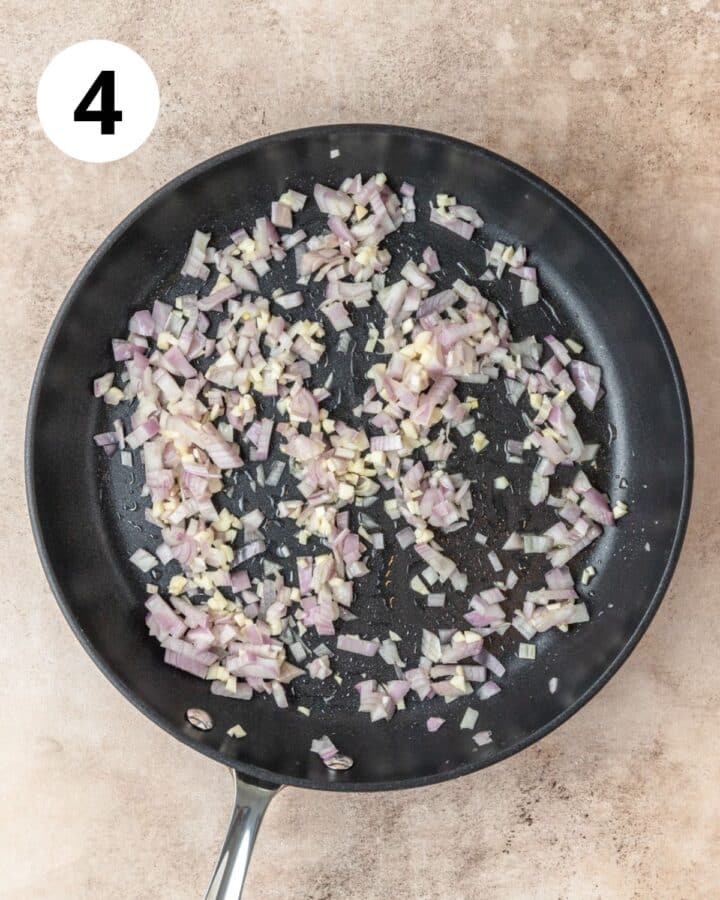 shallot and garlic in pan.