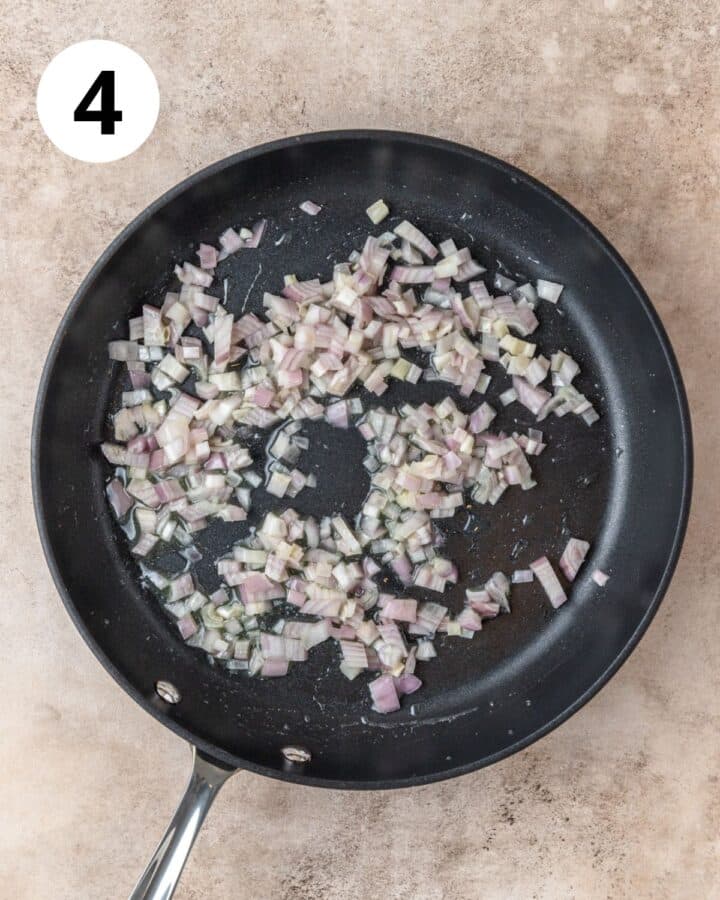 shallot cooking down in pan.